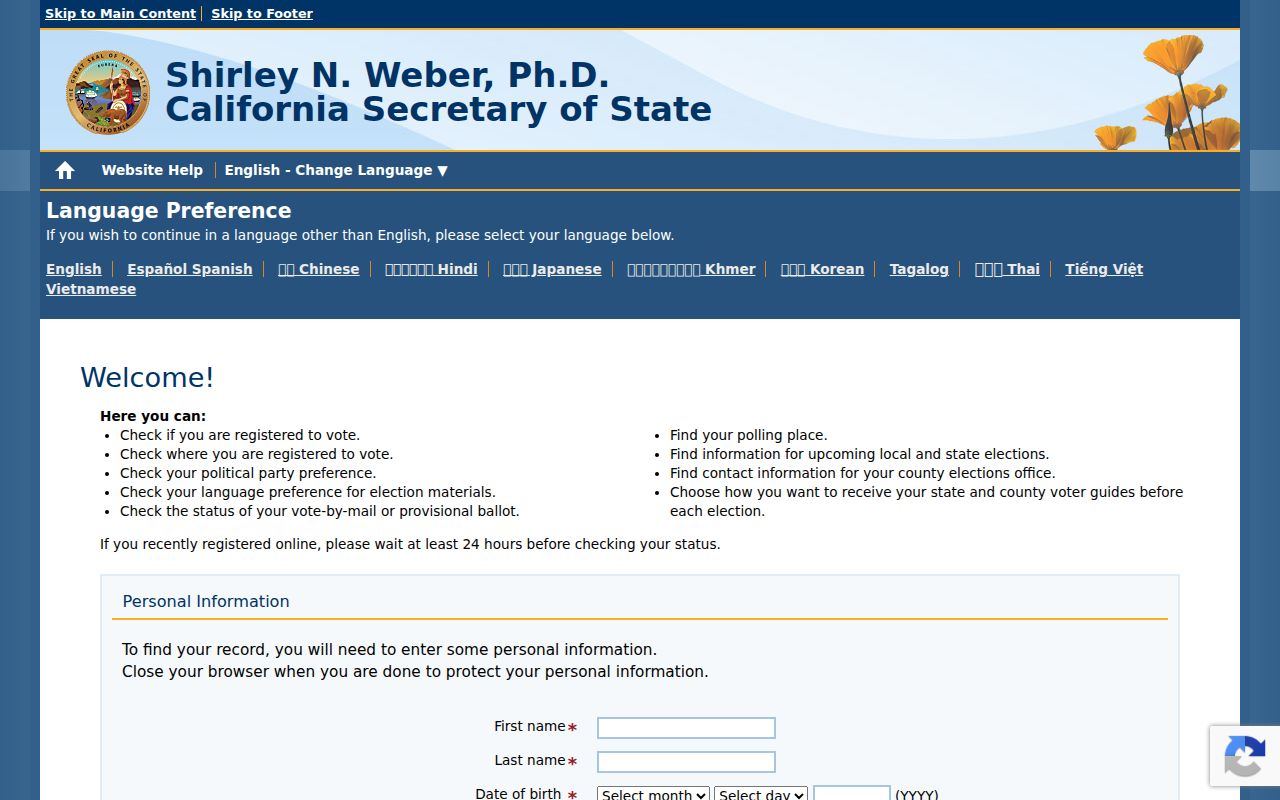 Fremont residents directory view of California My Voter Status lookup