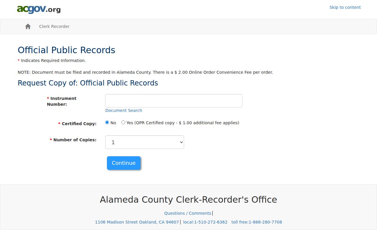 Fremont previous residents Alameda County deed copy order
